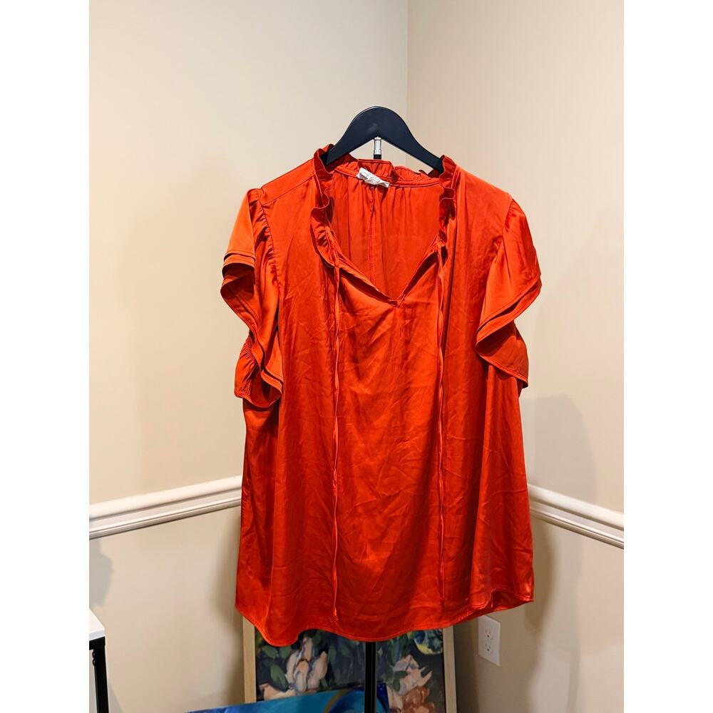 3 for $9 Flower & Feather orange boho flutter sleeve top euc 3xl satin like